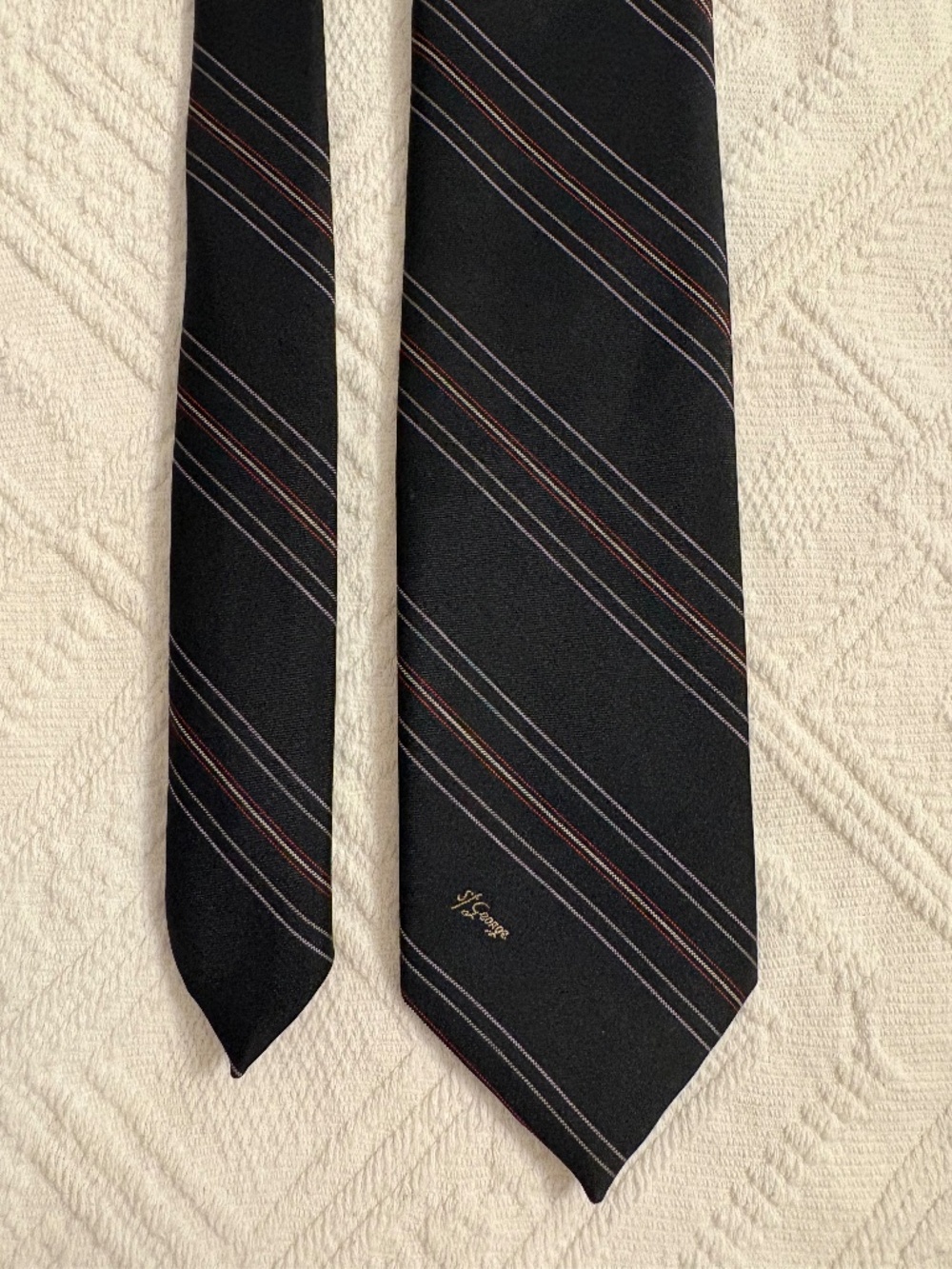 Vintage Allyn St. George Regimental Striped Necktie – Dark Navy / Black